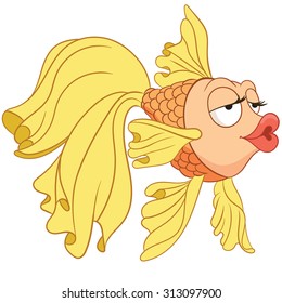 Goldfish. Gold fish. Cartoon character isolated on white background. Colorful design for kids activity book, coloring page, colouring picture. Vector illustration for children.