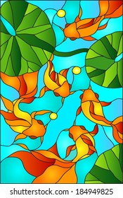 Goldfish, gold fish in fish tank / stained glass