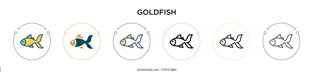 Goldfish icon in filled, thin line, outline and stroke style. Vector illustration of two colored and black goldfish vector icons designs can be used for mobile, ui, web