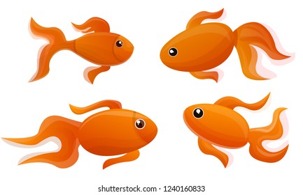 Goldfish icon set. Cartoon set of goldfish vector icons for web design