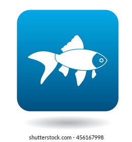 Goldfish icon in simple style in blue square. Animals symbol