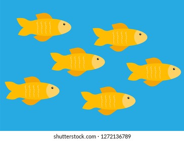 Goldfish icons. Gold fishes aquarium vector background