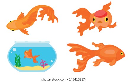 Goldfish icons set. Flat set of goldfish vector icons for web design