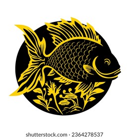 goldfish illustration design with black circle background