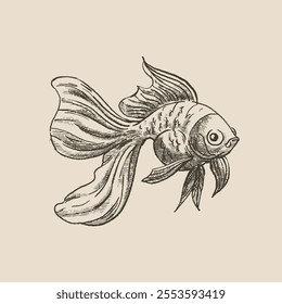 Goldfish, illustration in the style of a medieval engraving