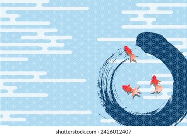 Goldfish Japanese Pattern Hot-Summer Greeting Japanese Pattern Uzumaki Background