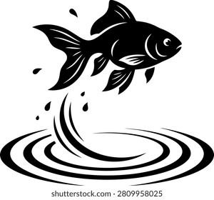 Goldfish jumping out of water ripple silhouette