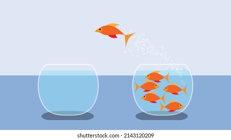 Goldfish jumping out of water. Vector flat design
