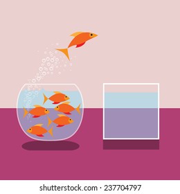 Goldfish jumping out of water. Vector flat design