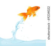 Goldfish Leaping Out Of Water, Vector Illustration