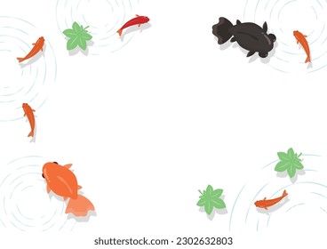 Goldfish and leaves on a white background. Vector illustration.