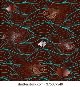 Goldfish - linear pattern. Seamless vector background.