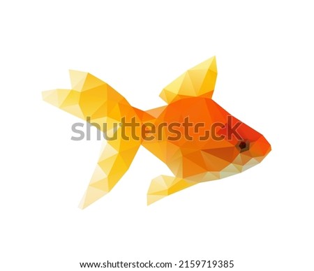 Goldfish low polygon isolated on white background.  Polygonal fish,  geometric vector illustration.