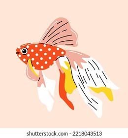 Goldfish on pink background. Abstract geometric aquarium fish. Hand drawn modern style vector illustration