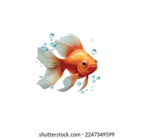 Goldfish on a white background. Vector illustration, print for background, print on fabric, paper, wallpaper, packaging.	