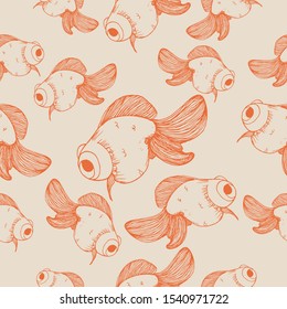 Goldfish pattern orange outline sketch on cream background vector illustration for design and decoration