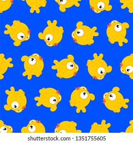 Goldfish pattern seamless. Gold Fish Sea animal background. ocean character ornament