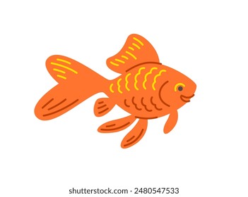 Goldfish pet doodle hand drawn character. Cute smiling aquarium fish in linear cartoon style. Editable stroke illustration