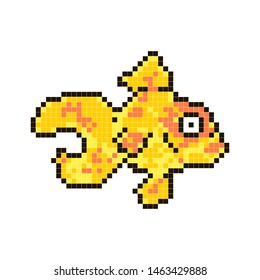 Goldfish, Pixel Art Symbol Isolated On White Background. Pet Animal.