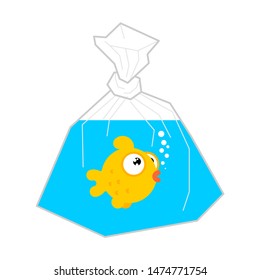 Goldfish in plastic bag isolated. vector illustration
