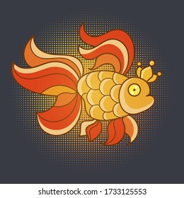 Goldfish, Realistic Illustration Vector Icon. Silhouette Sticker, Patch Badge. Cute Magic Cartoon Fantasy Cute Animal. Symbol Of Sleep. Design For Children