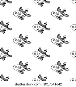 Goldfish Seamless on White Background. Vector Illustration.