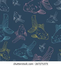 Goldfish seamless vector pattern in vivid colors.