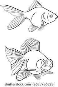 Conjunto de peces de colores de la ilustración de contorno de Vector de peces de colores