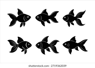 Goldfish Silhouette Vector Set - Elegant Fish Icons and Aquatic Illustrations for Pet and Nature Branding