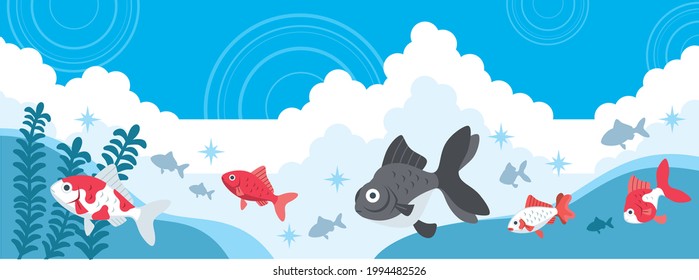 Goldfish and sky illustration material