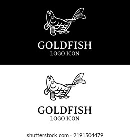 Goldfish snack seafood restaurant product in classic retro vintage white and black logo design idea