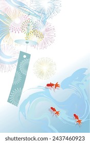 Goldfish Summer Fireworks Japanese Pattern Background