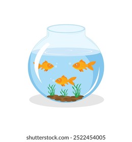 Goldfish swim in fishbowl vector illustration