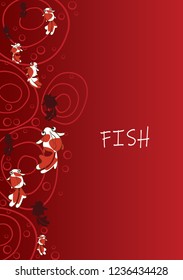 Goldfish swimming on red water background.
