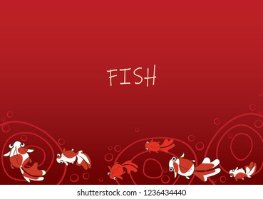 Goldfish swimming on red water background.