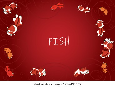 Goldfish swimming on red water background.