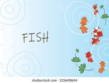 Goldfish swimming in pond water background.