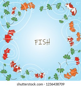 Goldfish swimming in pond water background.