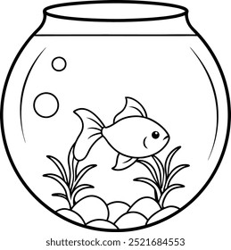 Ein Goldfisch schwimmt anmutig in einer Fischschüssel, Vektorgrafiken und Silhouetten-Illustrationen 