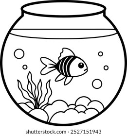 A goldfish swims gracefully in a fish-bowl vector silhouette illustrations 