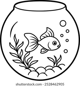A goldfish swims gracefully in a fish-bowl vector silhouette illustrations 