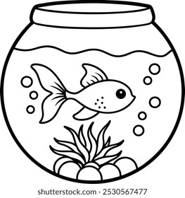 A goldfish swims gracefully in a fish-bowl vector silhouette illustrations 