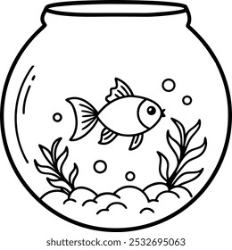 A goldfish swims gracefully in a fish-bowl vector silhouette illustrations 