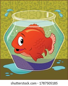 A goldfish swims in a small bowl.