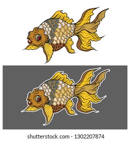 Goldfish tattoo.Lucky Chainese animal isolate and outline vector.Goldfish on Red background for Chinese new year.