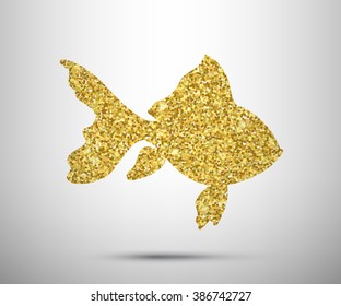 Goldfish vector isolated. Goldfish from gold glitter composed. Can used as icon, logo, emblem. Goldfish concept illustration.