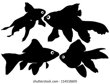 Siluetas vectoriales de peces de colores sobre fondo blanco. En capas. Totalmente editable