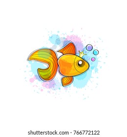 Goldfish vector watercolor illustration. Isolated on white background