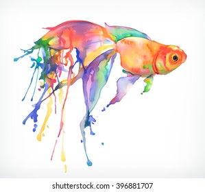 Goldfish. Watercolor painting. Vector illustration, isolated on a white background