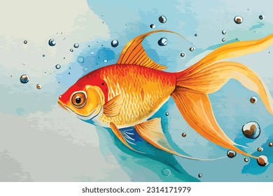 Goldfish Watercolor Vector Art Illustration 